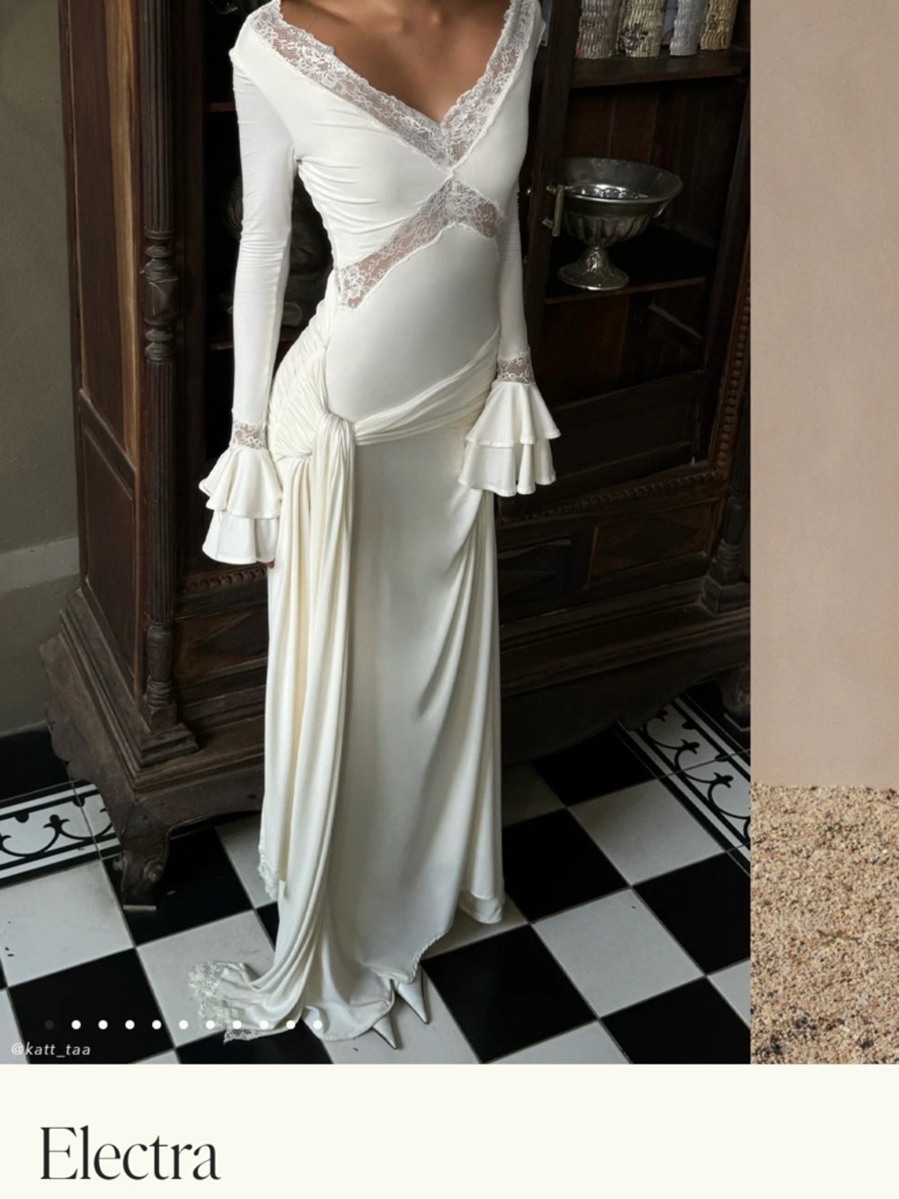 Meshki Cream Long Sleeve Lace-Trim Maxi Dress
